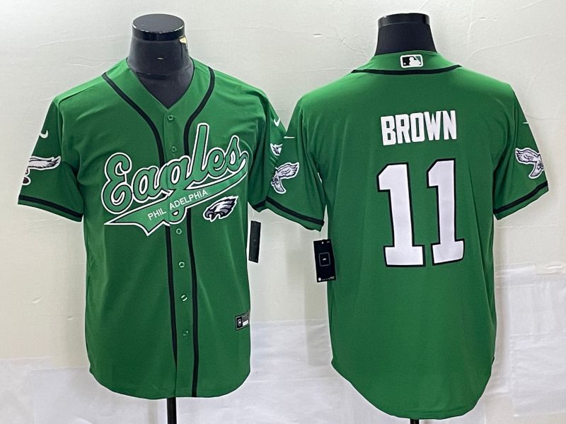 Men Philadelphia Eagles 11 Brown Green Co Branding Game NFL Jersey style 7